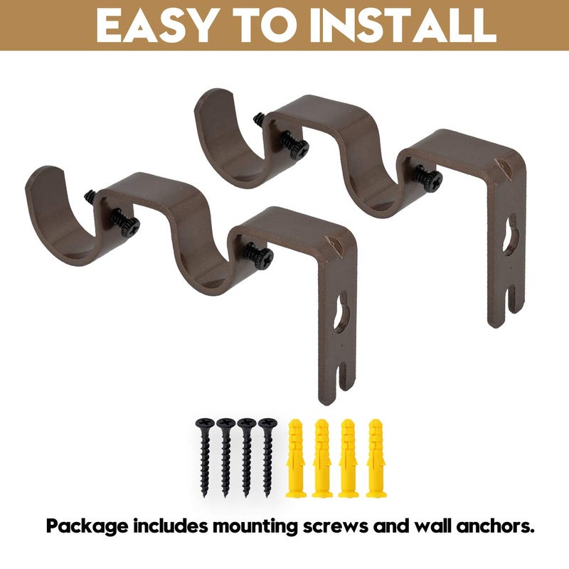 AddGrace 6 PCS Double Curtain Rod Bracket Heavy Duty Curtain Rod Holders for 1" and 5/8" Drapery Pole Adjustable Wall Mounted Drapery Pole Brackets for Living Room Bedroom Brown - Image 4